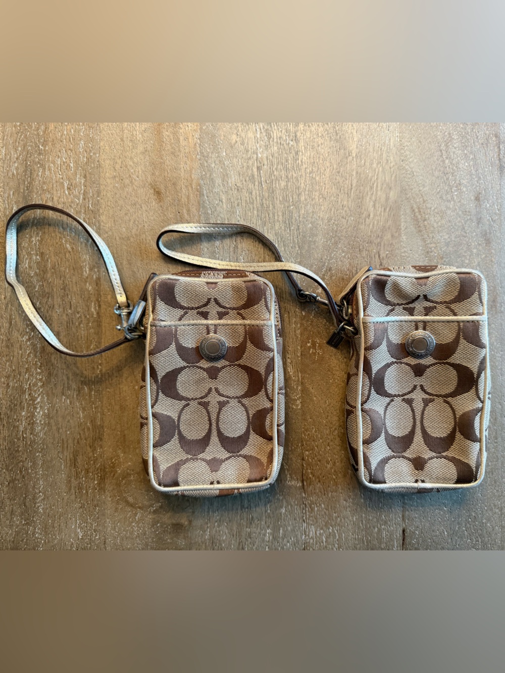 Coach Brown Signature Canvas Pouches (Set of 2)